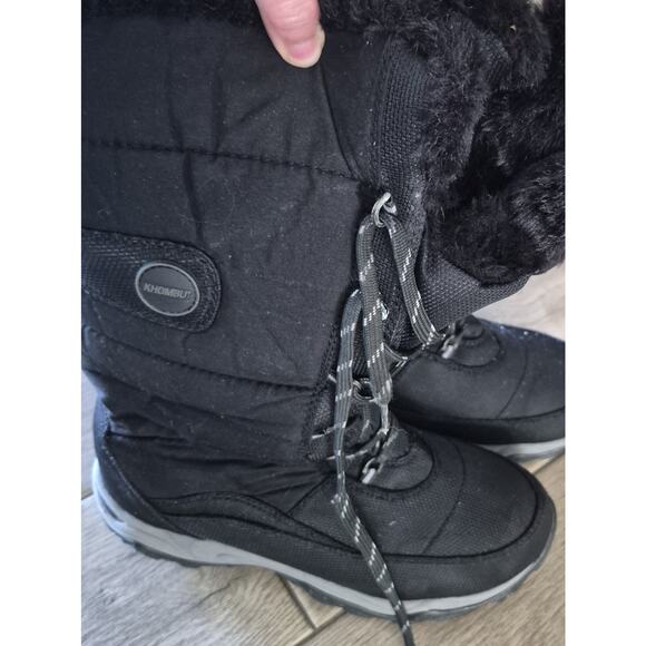 Khombu Black Winter Boots Faux Fur Lining Size 8 - Picture 3 of 5